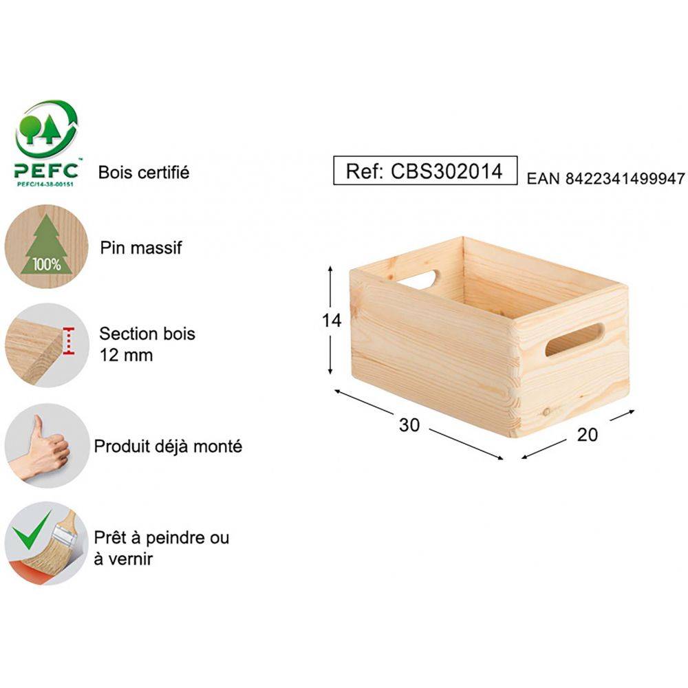 Caisse en bois de rangement 30 x 20 x 14 cm - Image 3
