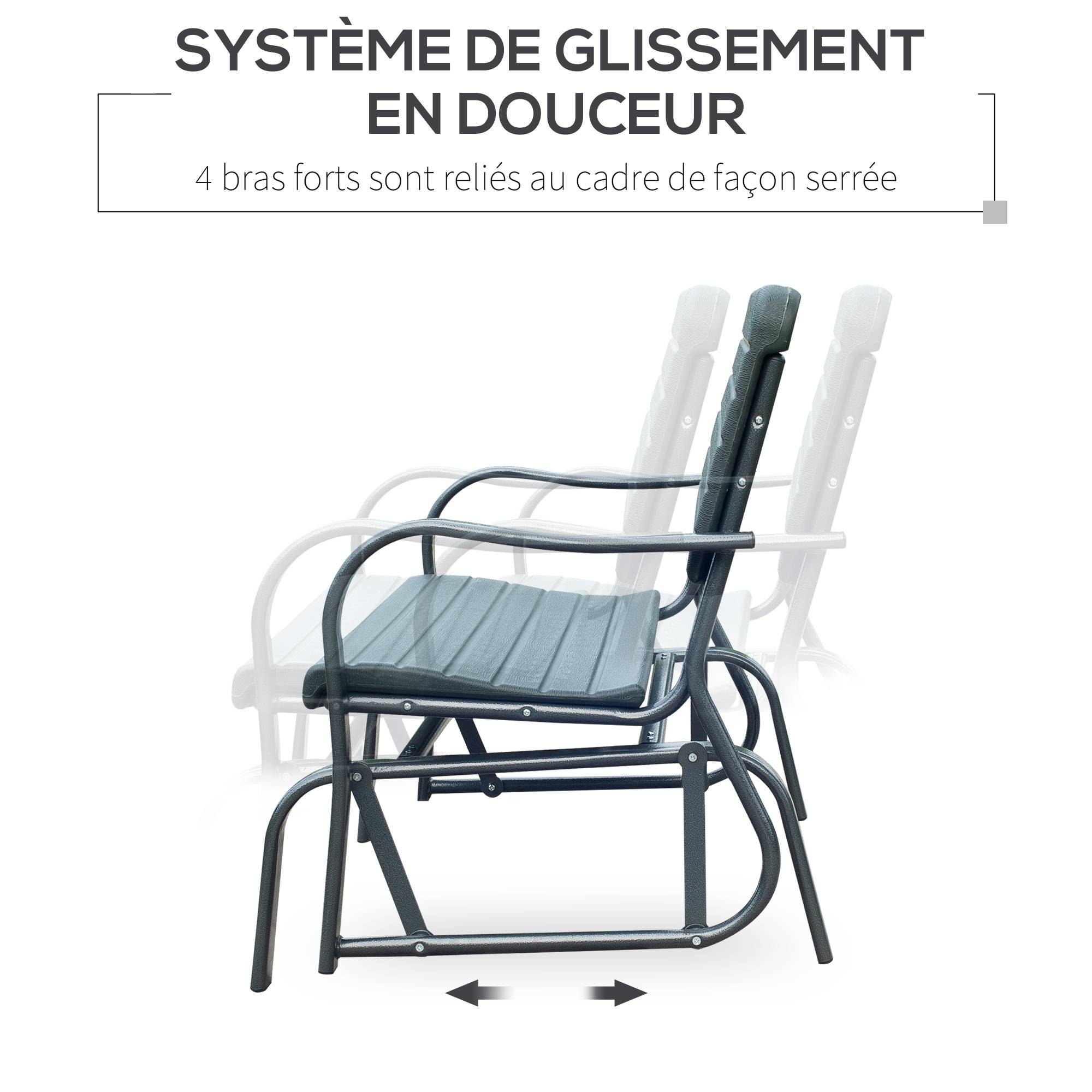 Outsunny - Banc à bascule de jardin 2 places - accoudoirs, assise, dossier ergonomique - métal époxy HDPE effet grain bois vert fougère - Outsunny - Imagen 4