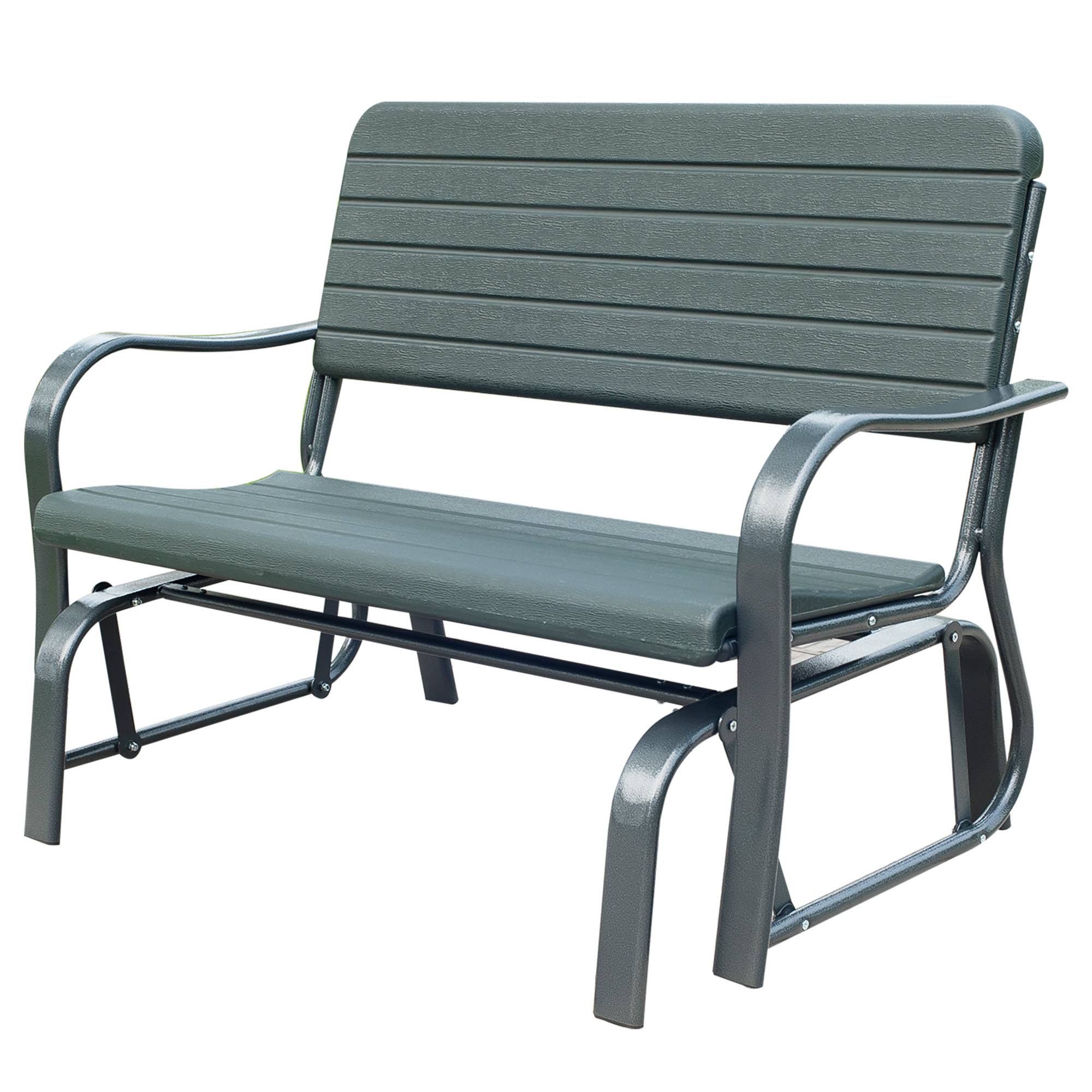 Outsunny - Banc à bascule de jardin 2 places - accoudoirs, assise, dossier ergonomique - métal époxy HDPE effet grain bois vert fougère - Outsunny - Imagen 1