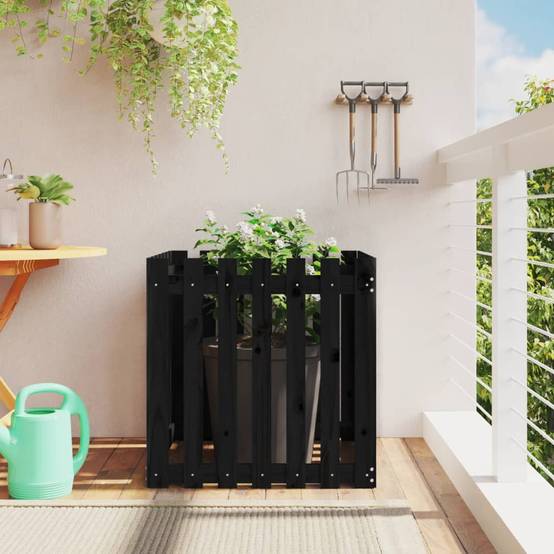 PANGIVO - Jardinière avec design de clôture noir 70 x 70 x 70 cm bois de pin massif - PANGIVO - Image 1