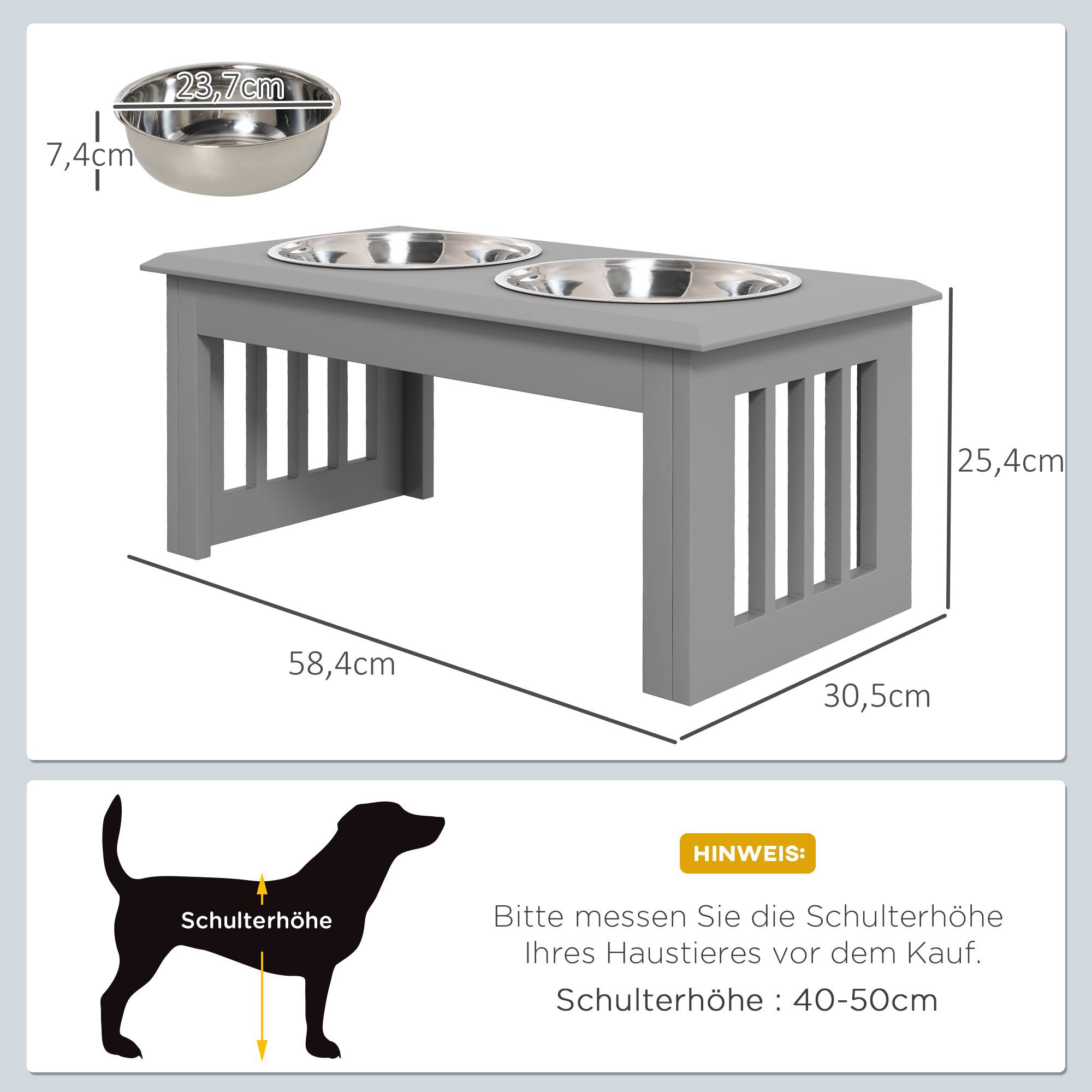 ComfortXL - Station repas surélevée chien MDF acier inoxydable gris 58,4 x 30,5 x 25,4 cm double gamelle hygiénique - Image 3