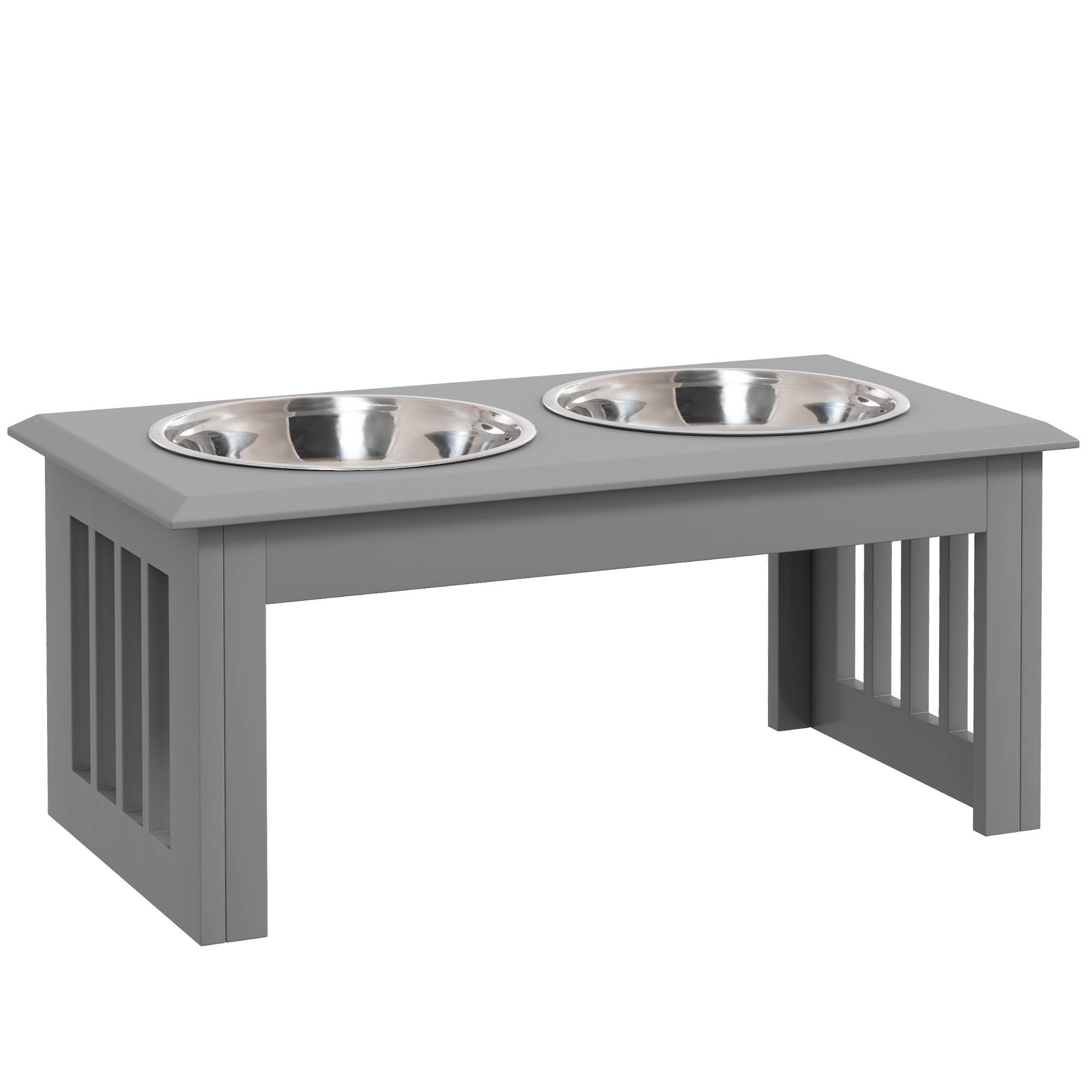 ComfortXL - Station repas surélevée chien MDF acier inoxydable gris 58,4 x 30,5 x 25,4 cm double gamelle hygiénique - Image 10