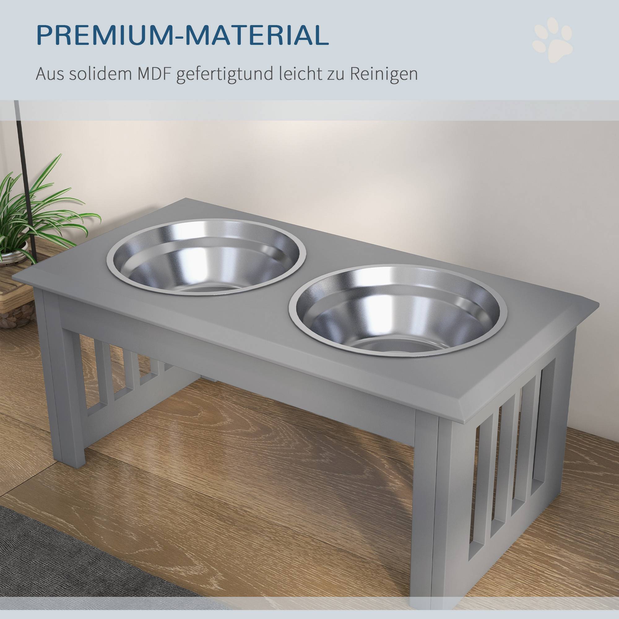 ComfortXL - Station repas surélevée chien MDF acier inoxydable gris 58,4 x 30,5 x 25,4 cm double gamelle hygiénique - Image 6
