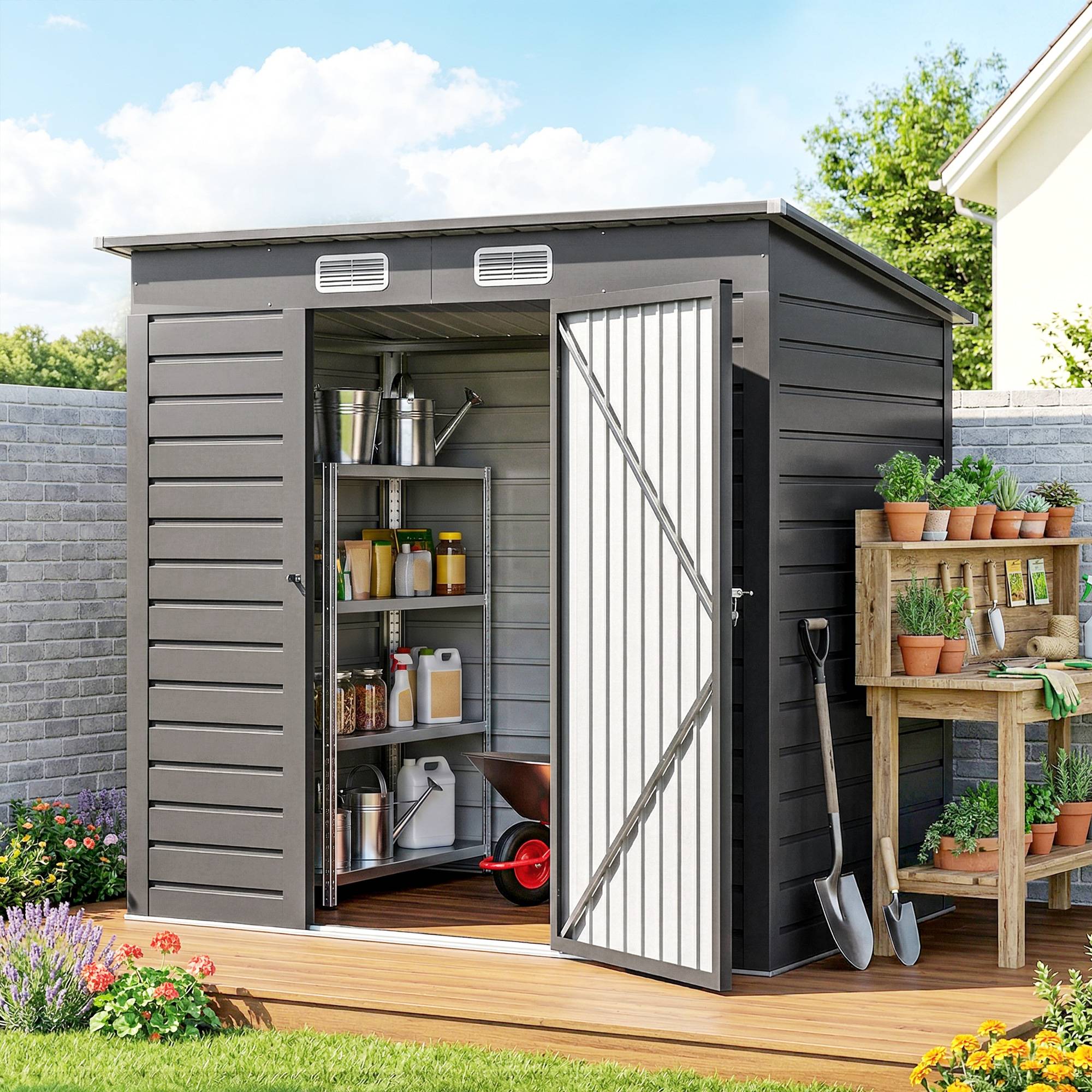 Maison Chic - Abri de jardin 2,3m² - pour Outils - cabanon Porte verrouillable - 191x130x166,5-183cm - acier - Image 2