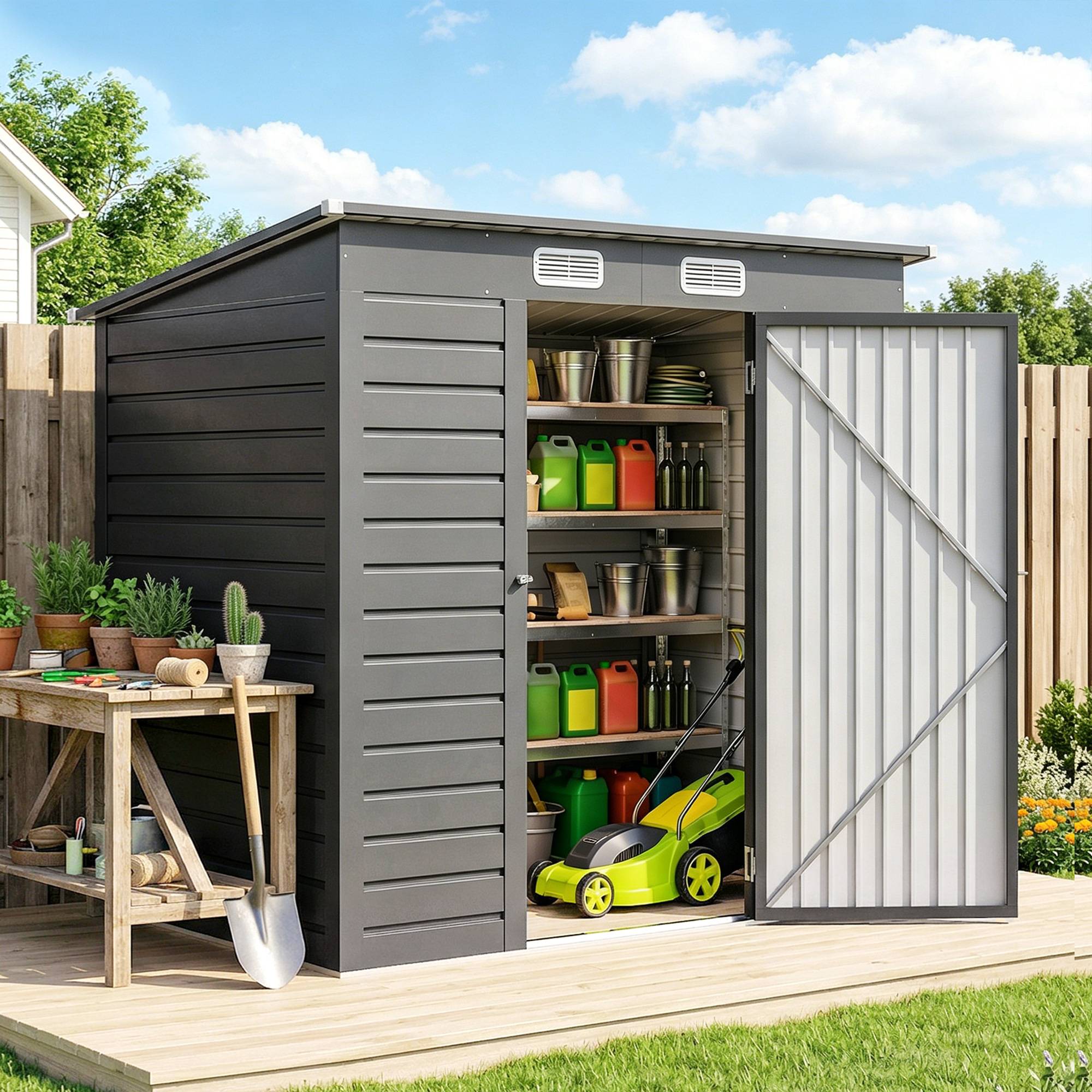 Maison Chic - Abri de jardin 2,3m² - pour Outils - cabanon Porte verrouillable - 191x130x166,5-183cm - acier - Image 4
