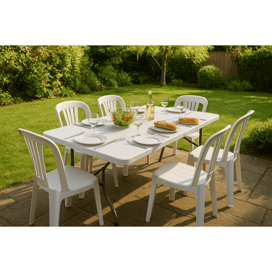 Table de jardin pliante 8 places 180x75xH74 cm Blanche Polypropylène Haute resistance Camping Réceptions KZ GARDEN - Imagen 2