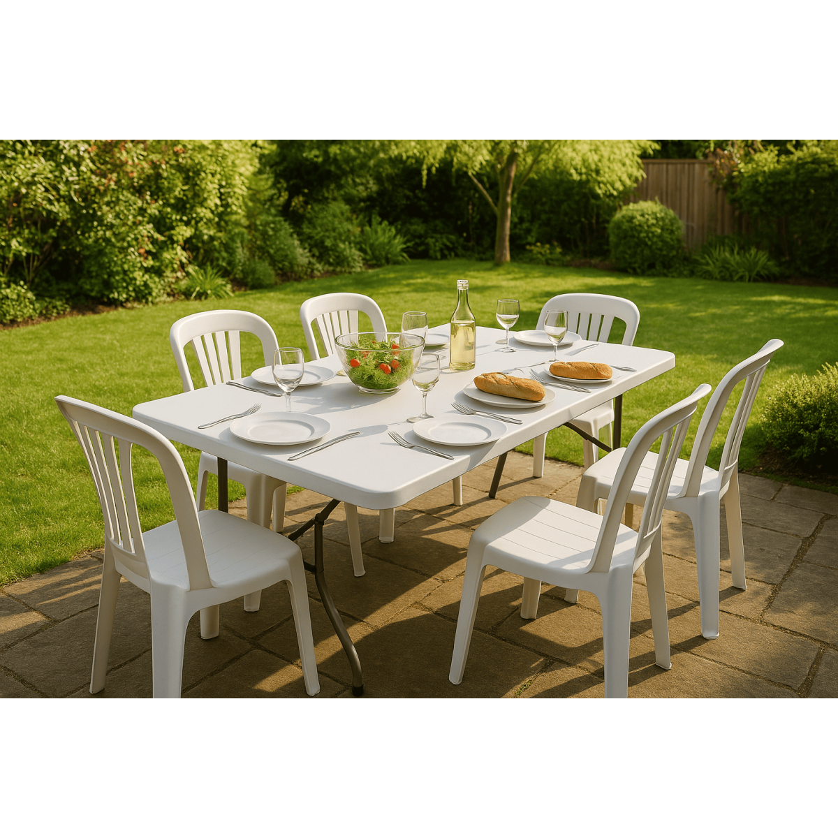 Table de jardin pliante 8 places 180x75xH74 cm Blanche Polypropylène Haute resistance Camping Réceptions KZ GARDEN - Imagen 2