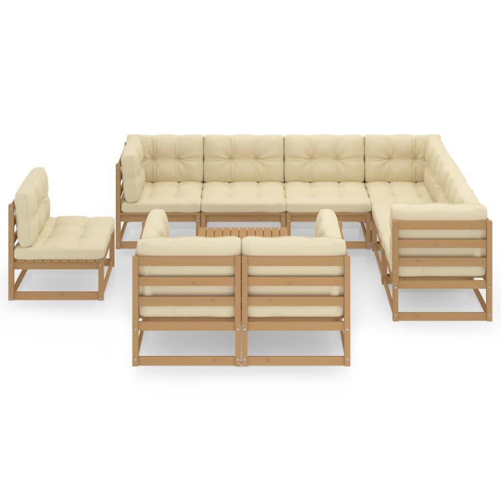 Helloshop26 - Salon de jardin meuble d'extérieur ensemble de mobilier 10 pièces avec coussins marron miel bois de pin - Imagen 2