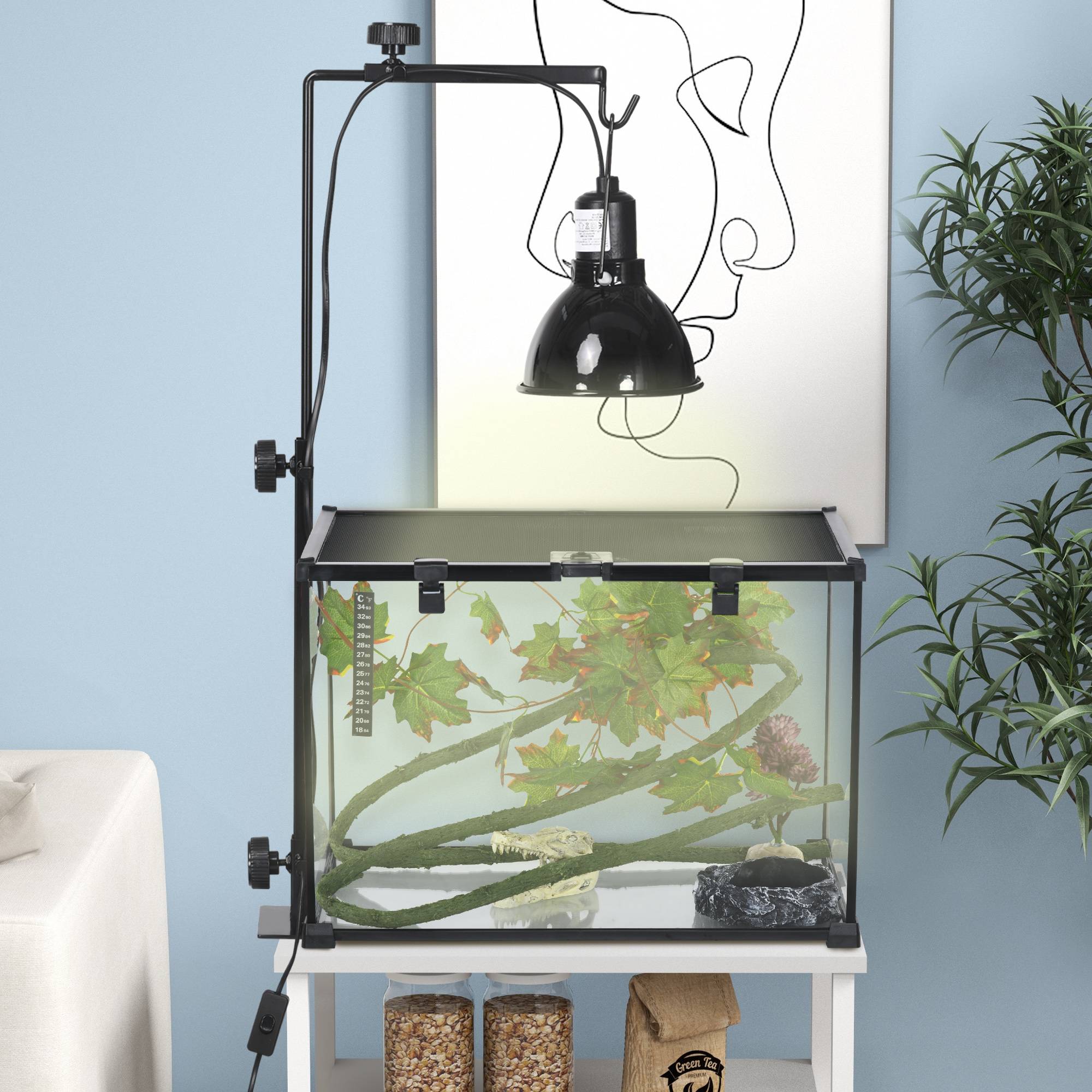 Sans Marque - Support de lampe chauffante pour reptiles hauteur et largeur réglables pour amphibiens base en acier 32 x 9 x 67 cm noir - Image 4