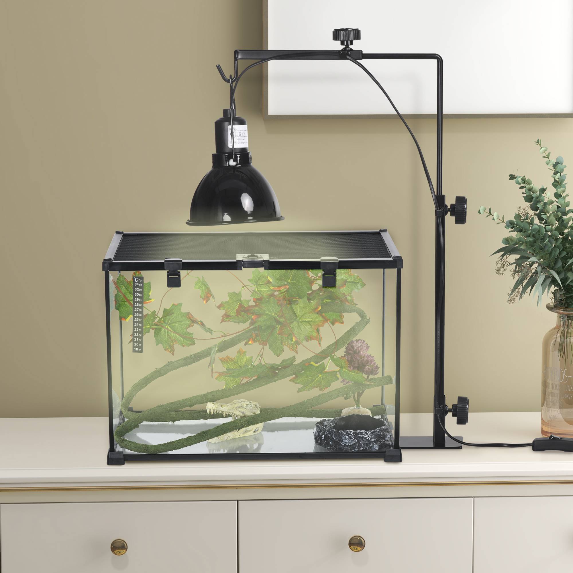 Sans Marque - Support de lampe chauffante pour reptiles hauteur et largeur réglables pour amphibiens base en acier 32 x 9 x 67 cm noir - Image 3