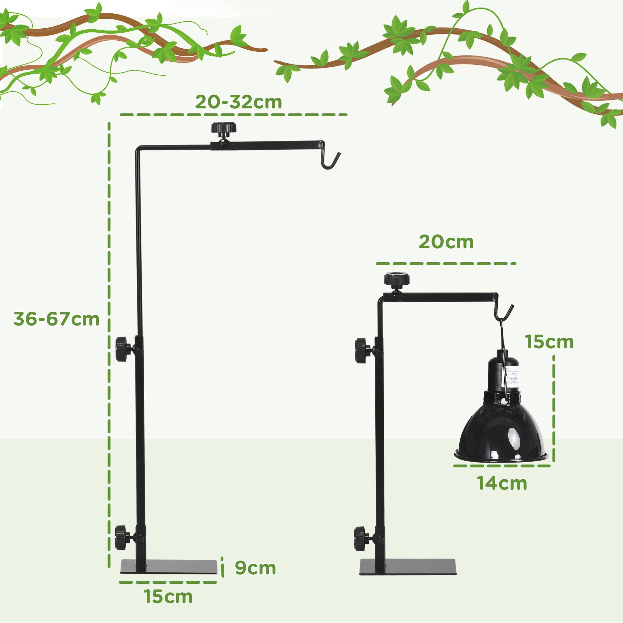 Sans Marque - Support de lampe chauffante pour reptiles hauteur et largeur réglables pour amphibiens base en acier 32 x 9 x 67 cm noir - Image 5