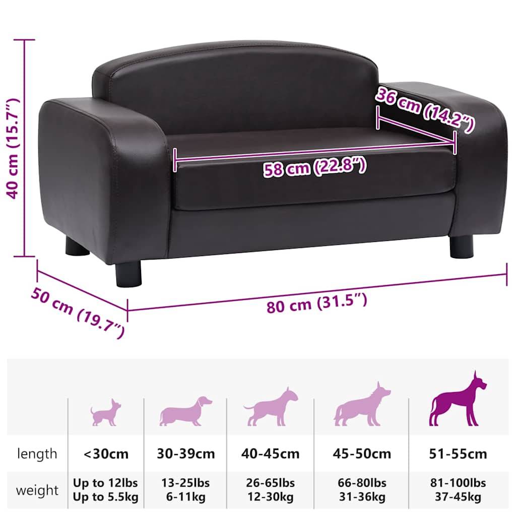 Vidaxl - Canapé pour chien Marron 80x50x40 cm Similicuir vidaXL 170966 - Imagen 2