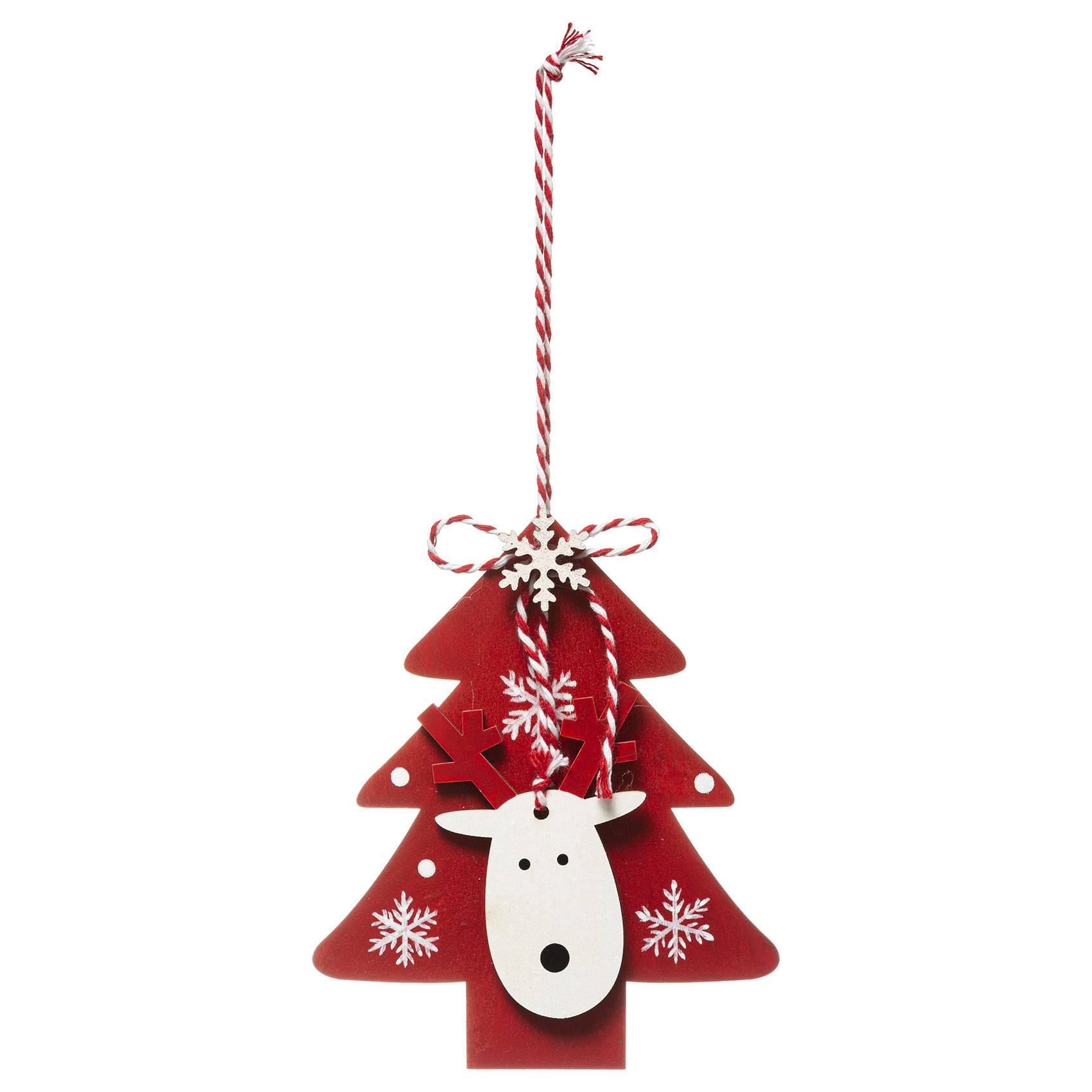 Suspension en bois sapin et renne - FEERIC - Bois - Rouge - Image 1