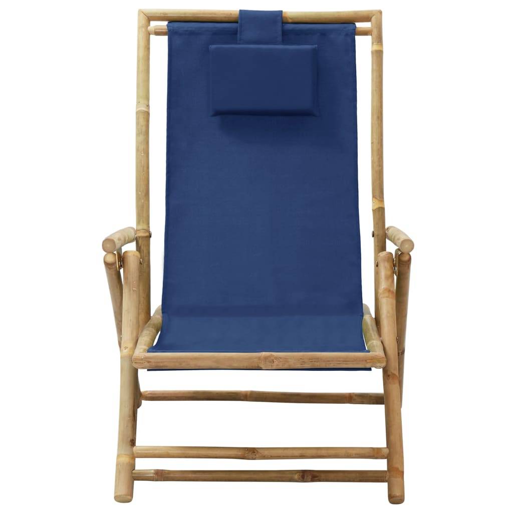 Maison Chic - Chaise de relaxation inclinable - Bain de soleil - Transat bleu marine bambou et tissu HL90