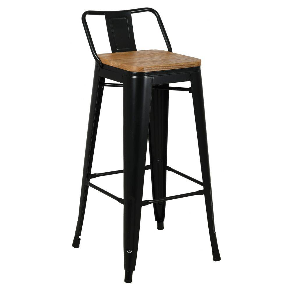 Aubry Gaspard - Tabouret de bar en métal laqué et bois d'orme huilé (Lot de 4) - Imagen 4