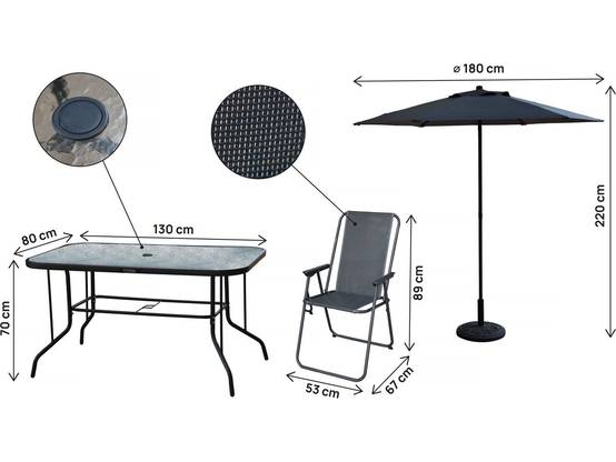 Table Et Chaises De Jardin Avec Parasol En Métal "convivia" - 6 Places - Gris Anthracite -habitat Et Jardin - Image 3