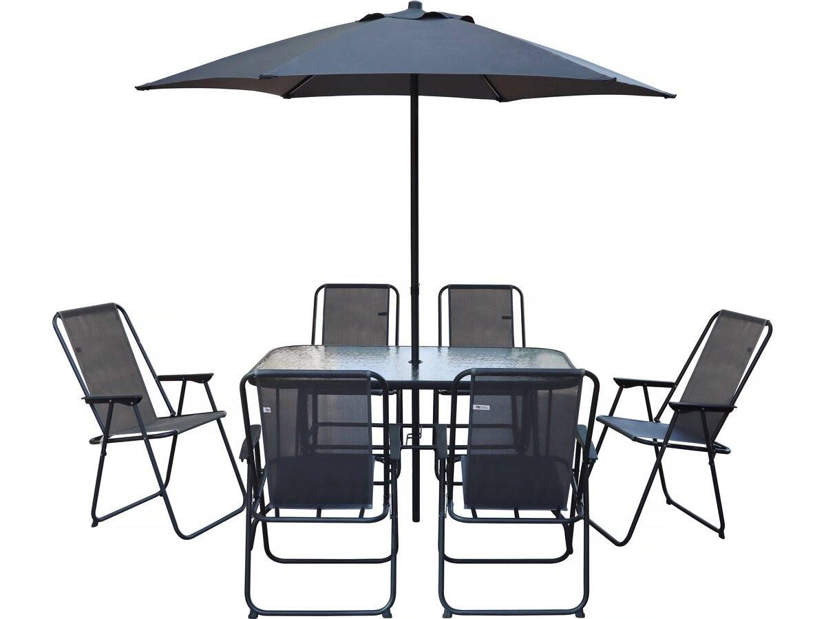Table Et Chaises De Jardin Avec Parasol En Métal "convivia" - 6 Places - Gris Anthracite -habitat Et Jardin - Image 1