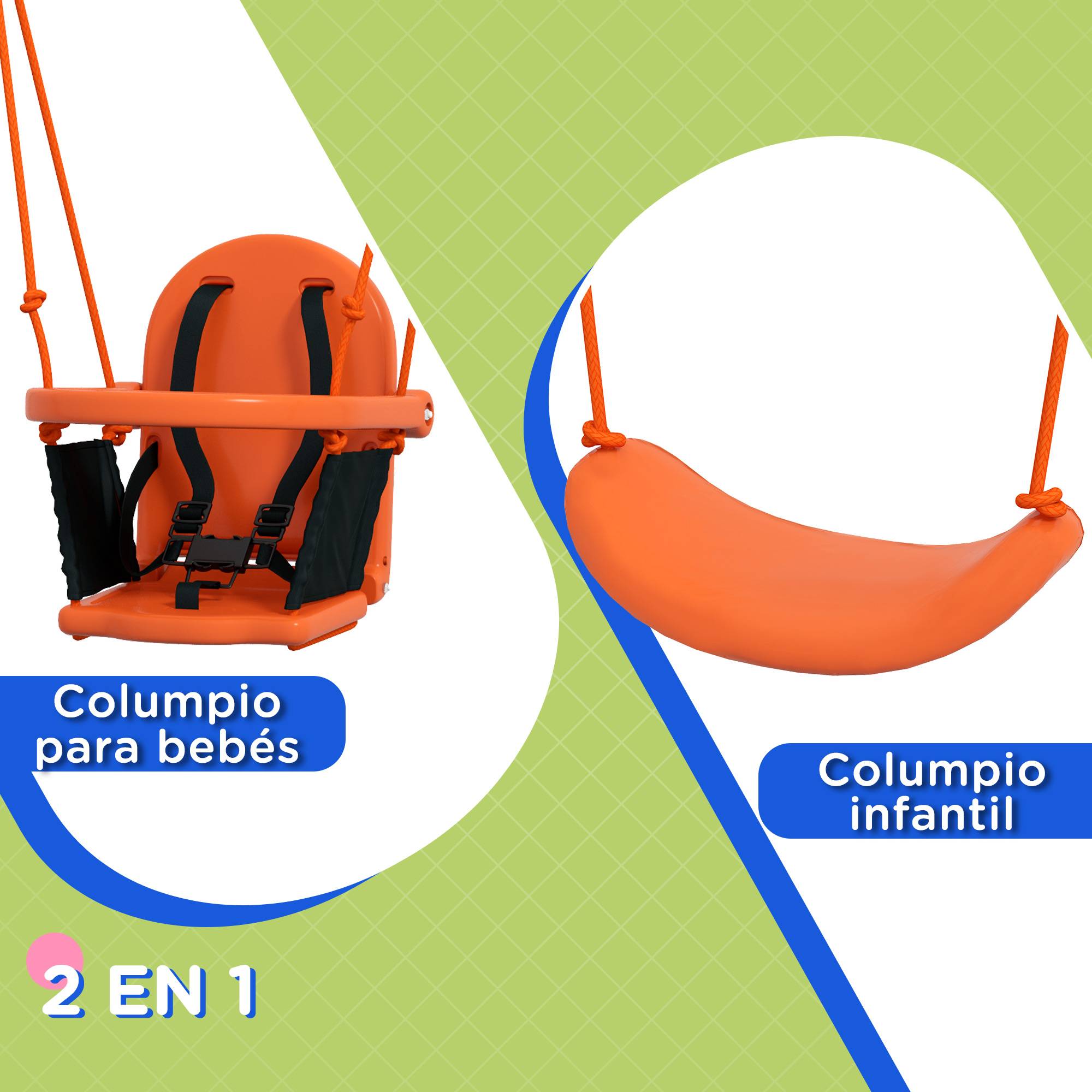 Balançoire enfant et bébé avec siège enfant, siège bébé et ceinture sécurité, 180×160×182 cm, orange, adapté aux petits - Image 5