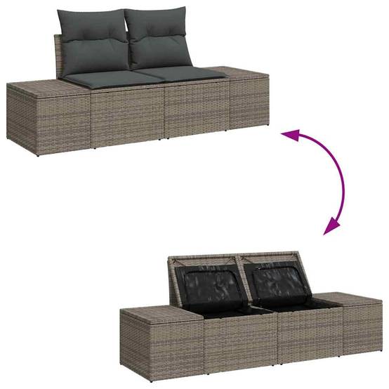 Canapé de Jardin 11 pcs Résine Tressée & Acacia Coffre Rangement Terrasse Gris – ComfortXL Outdoor Living - Image 8