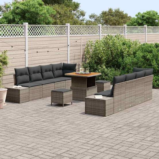 Canapé de Jardin 11 pcs Résine Tressée & Acacia Coffre Rangement Terrasse Gris – ComfortXL Outdoor Living - Image 3