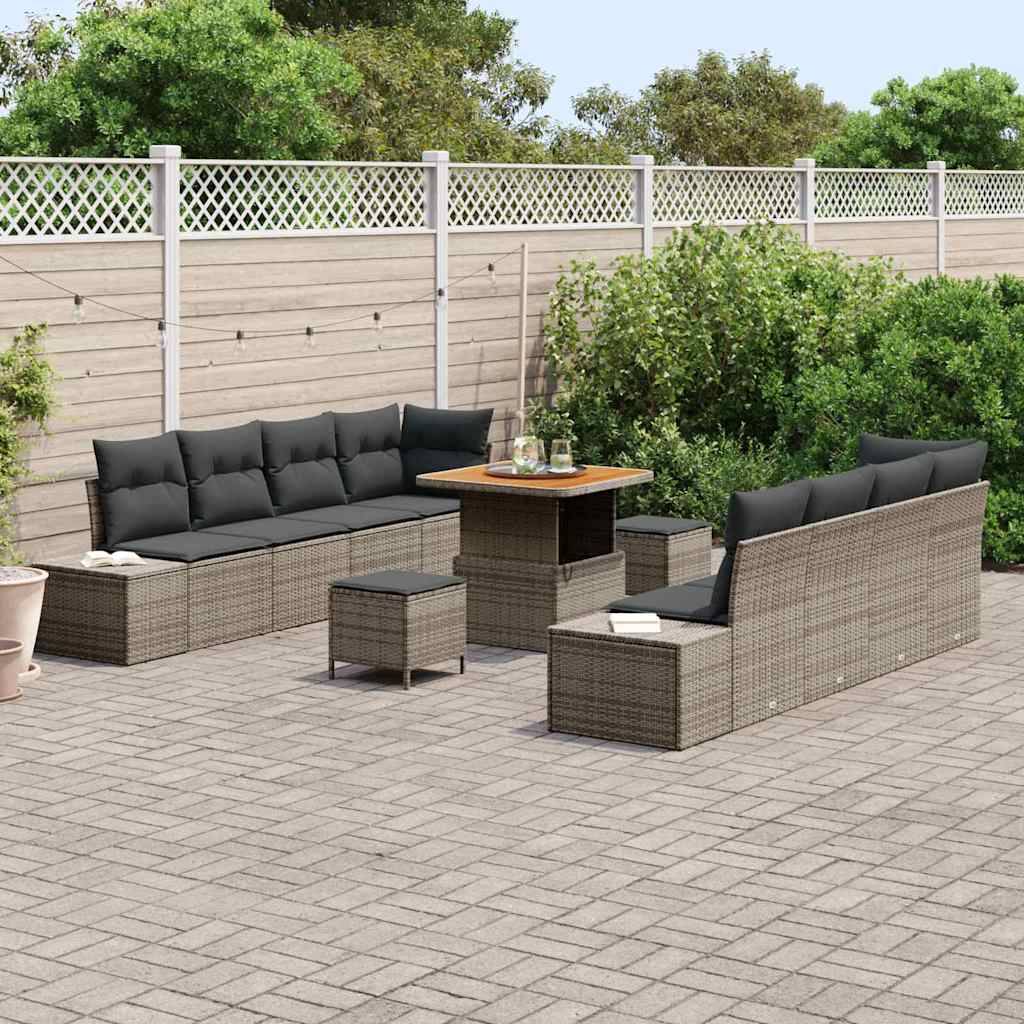 Canapé de Jardin 11 pcs Résine Tressée & Acacia Coffre Rangement Terrasse Gris – ComfortXL Outdoor Living - Image 3