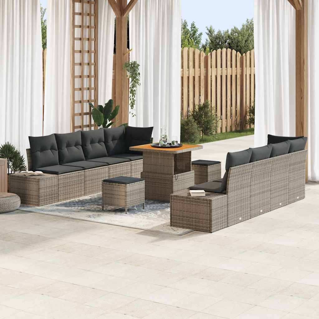 Canapé de Jardin 11 pcs Résine Tressée & Acacia Coffre Rangement Terrasse Gris – ComfortXL Outdoor Living - Image 1
