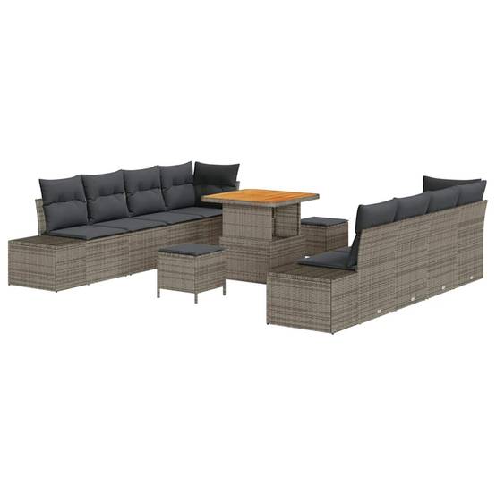 Canapé de Jardin 11 pcs Résine Tressée & Acacia Coffre Rangement Terrasse Gris – ComfortXL Outdoor Living - Image 2