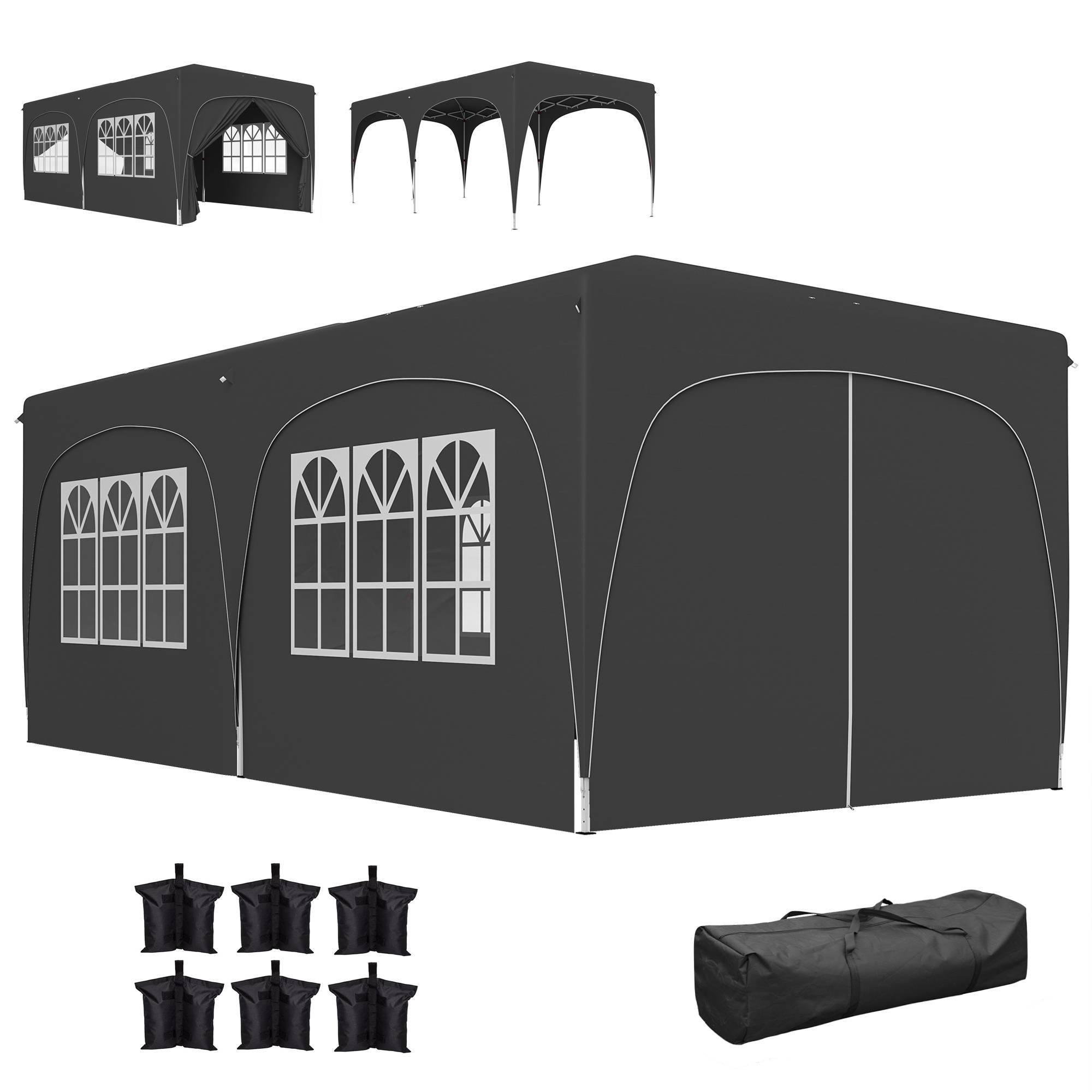 Sans Marque - Tonnelle pliante 6 x 3 m avec panneaux latéraux, protection solaire UPF50+, hauteur réglable, sac de transport, gris foncé - Image 2