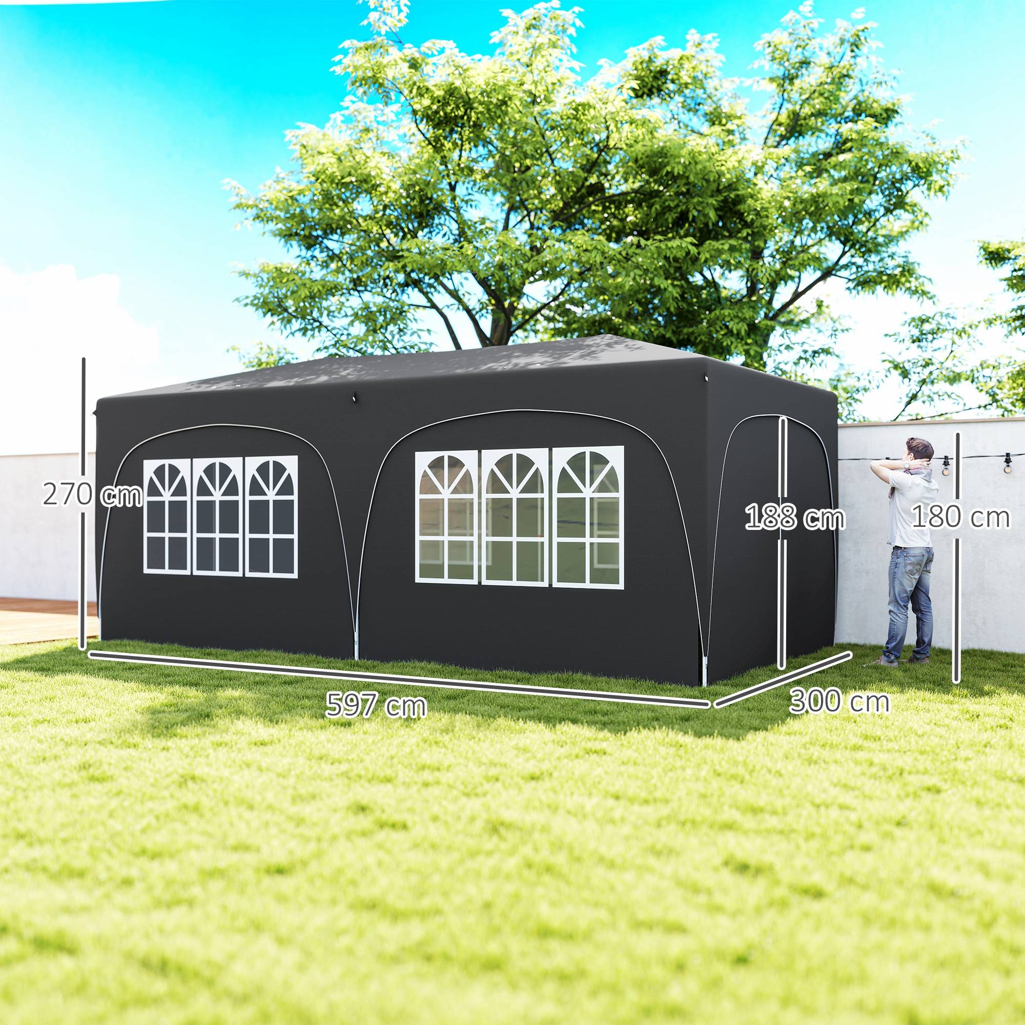 Sans Marque - Tonnelle pliante 6 x 3 m avec panneaux latéraux, protection solaire UPF50+, hauteur réglable, sac de transport, gris foncé - Image 5