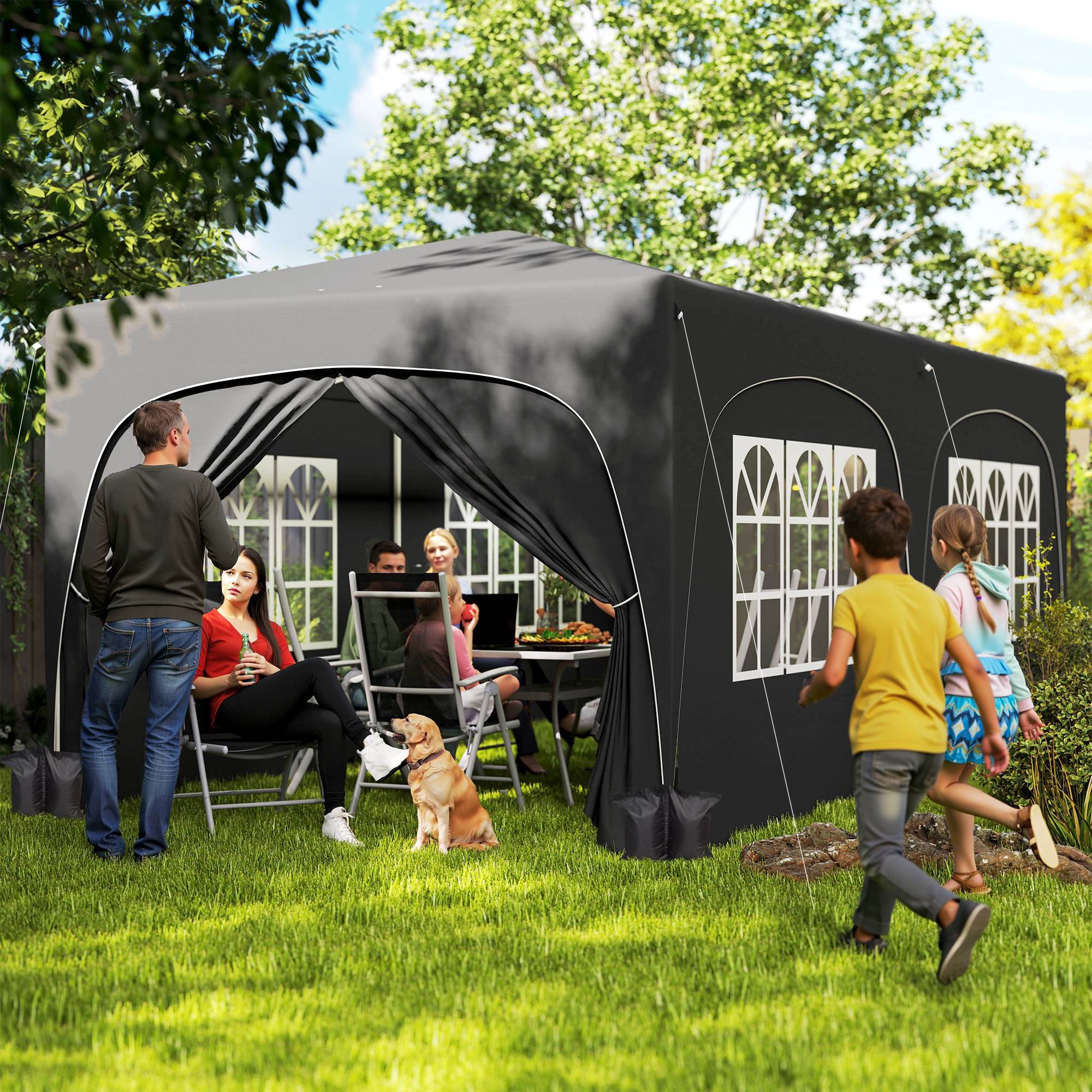 Sans Marque - Tonnelle pliante 6 x 3 m avec panneaux latéraux, protection solaire UPF50+, hauteur réglable, sac de transport, gris foncé - Image 3