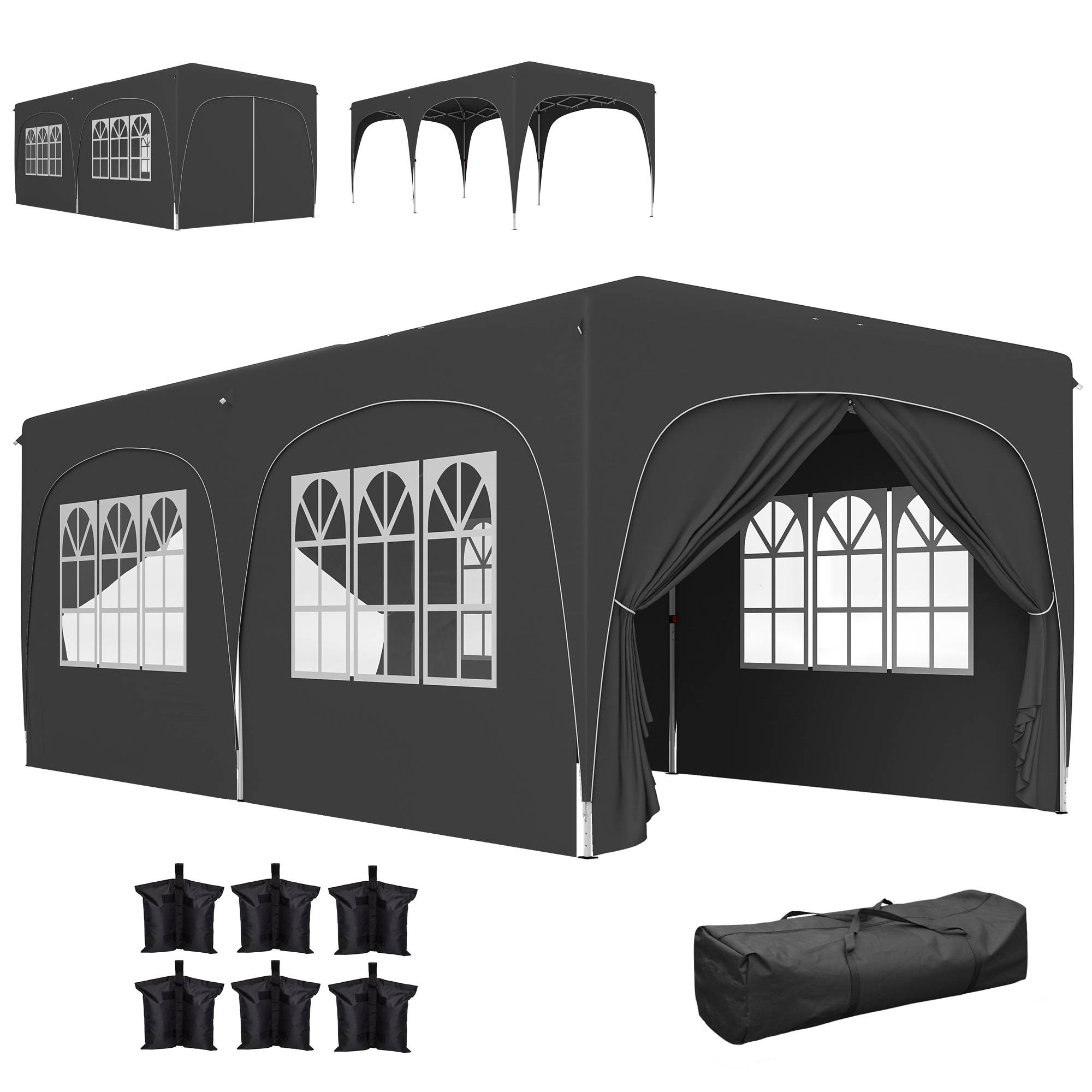 Sans Marque - Tonnelle pliante 6 x 3 m avec panneaux latéraux, protection solaire UPF50+, hauteur réglable, sac de transport, gris foncé - Image 1