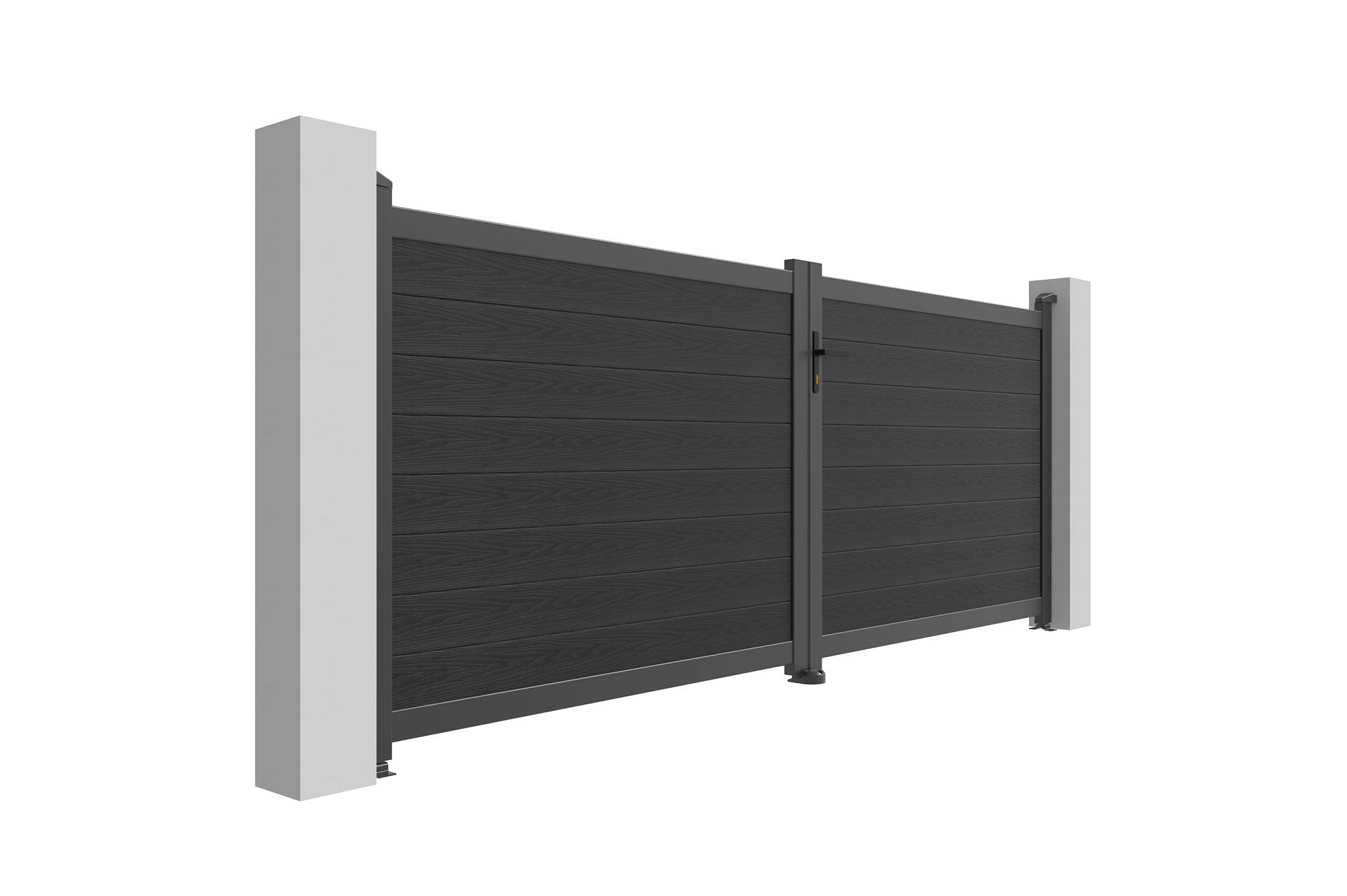 Casanoov Portail bois composite battant 3,5m ATHOS H.140cm gris anthracite avec cadre aluminium + 2 poteaux EIFEL aluminium 15x15cm - Image 6