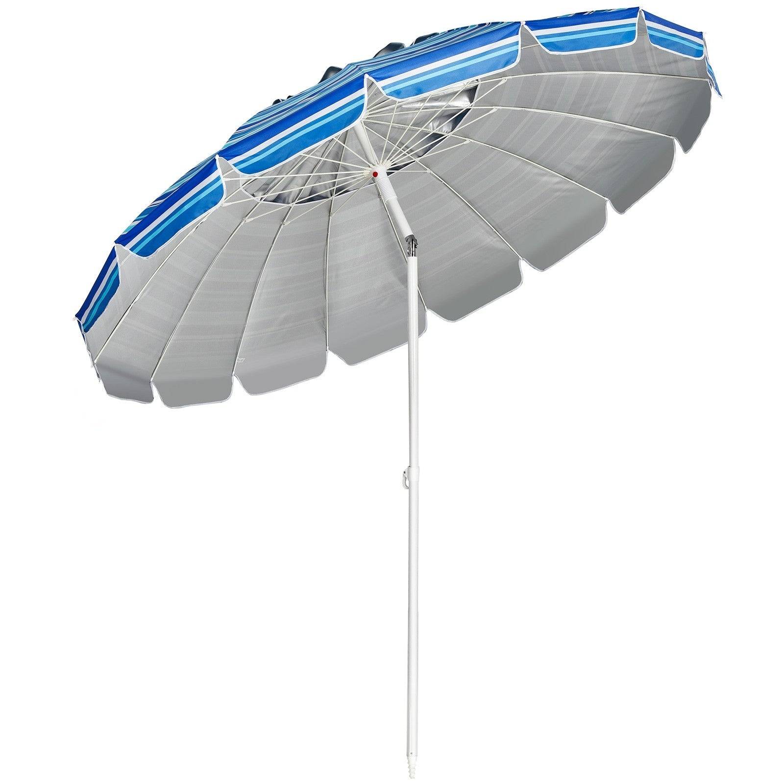 Helloshop26 - Parasol de plage inclinable 2,45 m protection upf 50+ baleines en fibre de verre avec sac pied amovible bleu ligne violet - Imagen 2