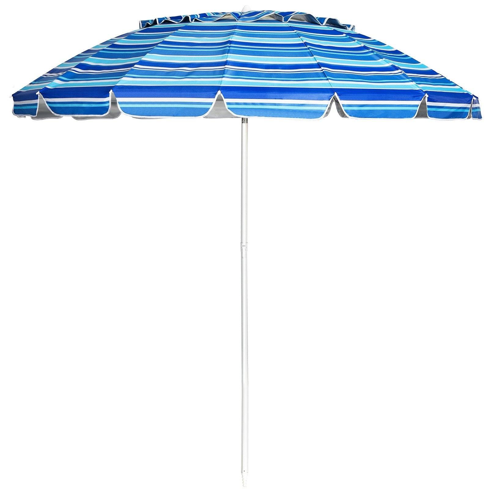 Helloshop26 - Parasol de plage inclinable 2,45 m protection upf 50+ baleines en fibre de verre avec sac pied amovible bleu ligne violet - Imagen 1