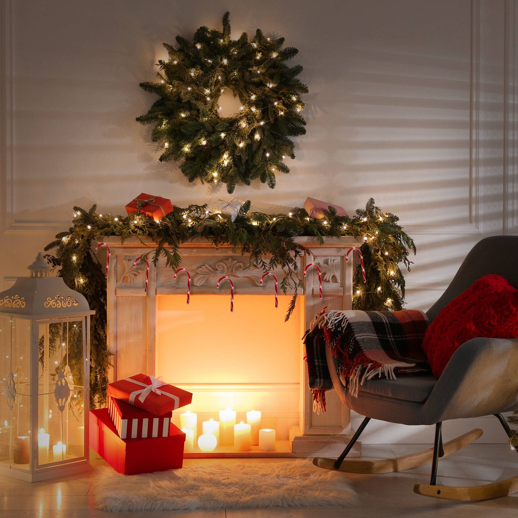Ecd-Germany - Guirlande lumineuse cannes bonbon 7 bâtons 28 LED avec minuterie longueur 330 cm - Imagen 6