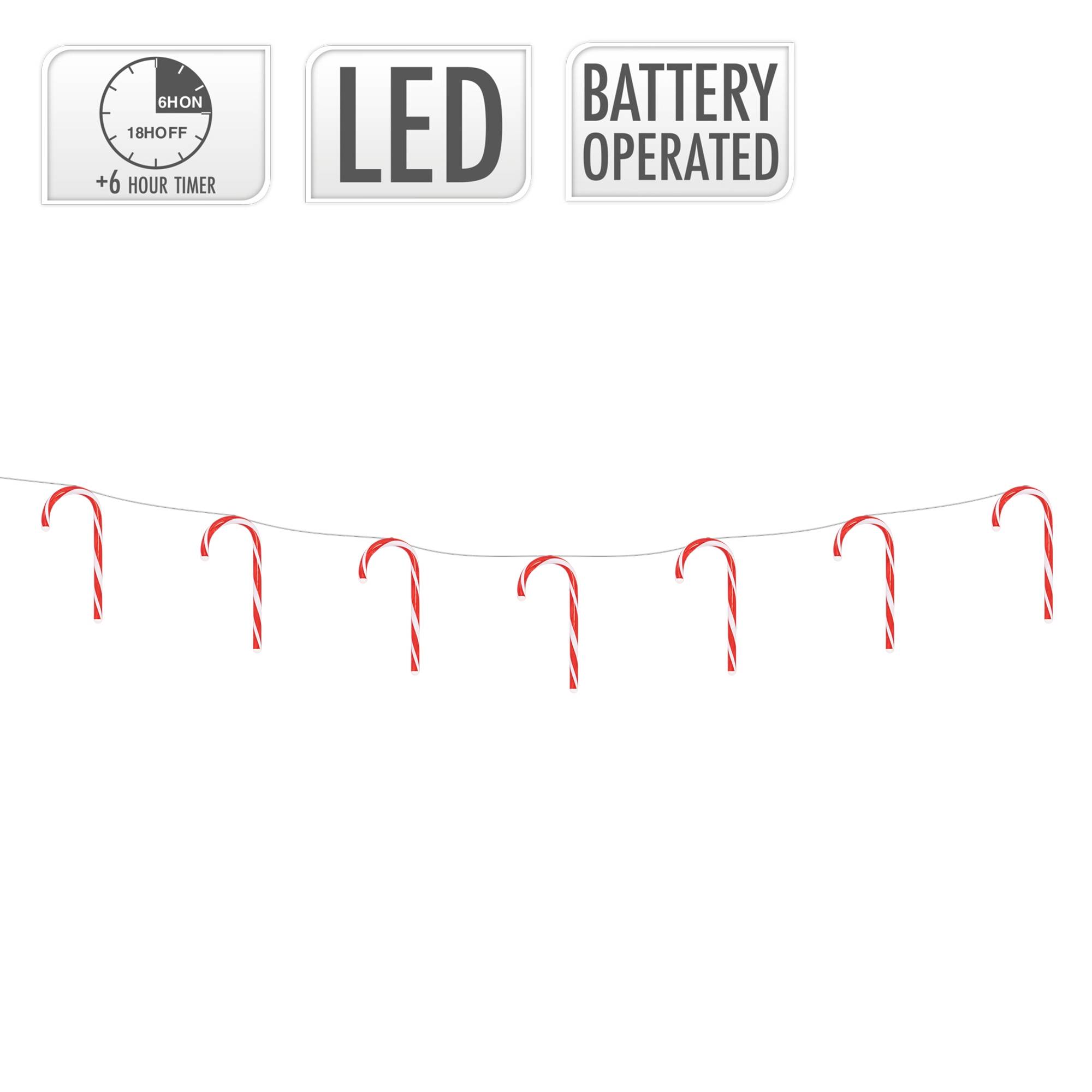 Ecd-Germany - Guirlande lumineuse cannes bonbon 7 bâtons 28 LED avec minuterie longueur 330 cm - Imagen 3