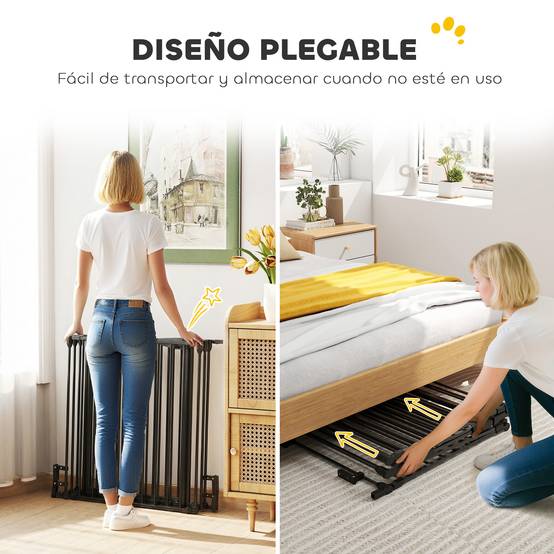 Barrière de sécurité pliable à 5 panneaux pour animaux de compagnie, 300 cm, avec verrouillage intelligent, pour escaliers et couloirs, noire. - Image 7