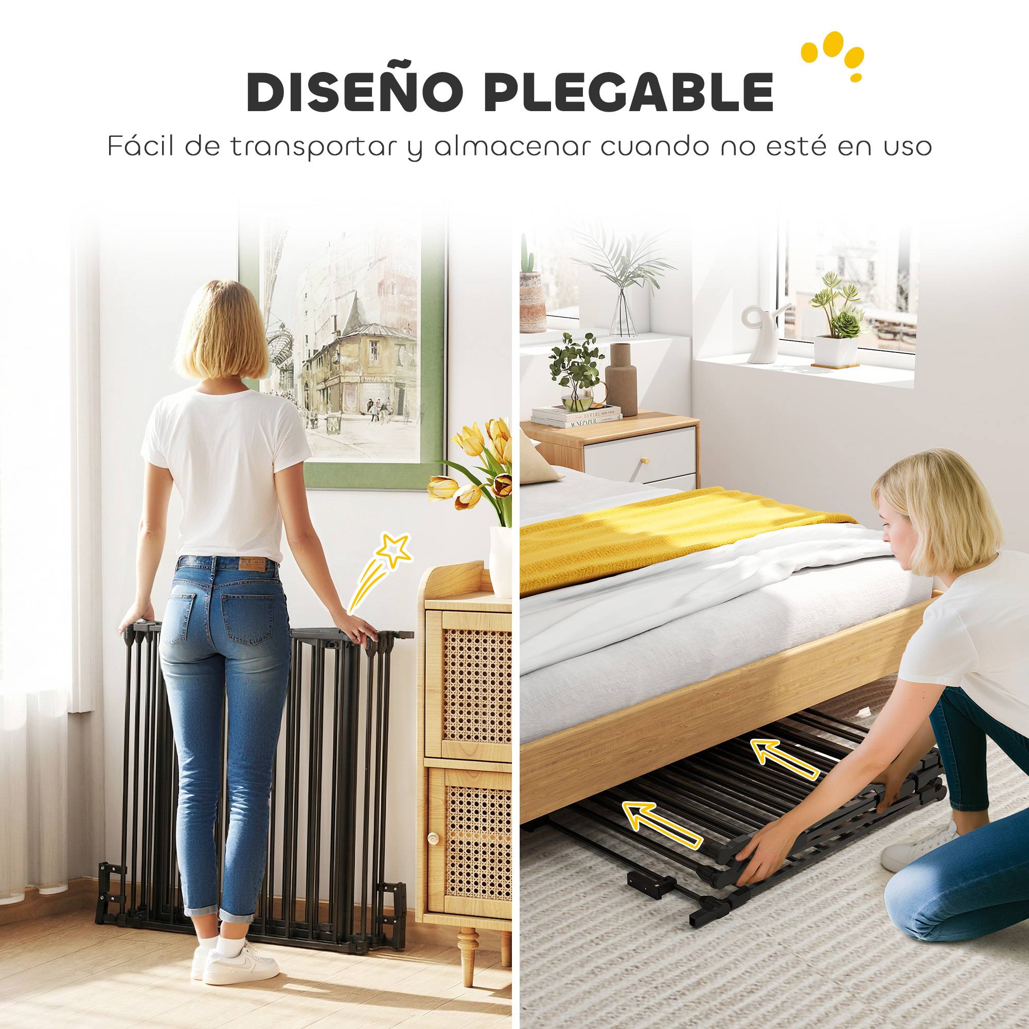 Barrière de sécurité pliable à 5 panneaux pour animaux de compagnie, 300 cm, avec verrouillage intelligent, pour escaliers et couloirs, noire. - Image 7