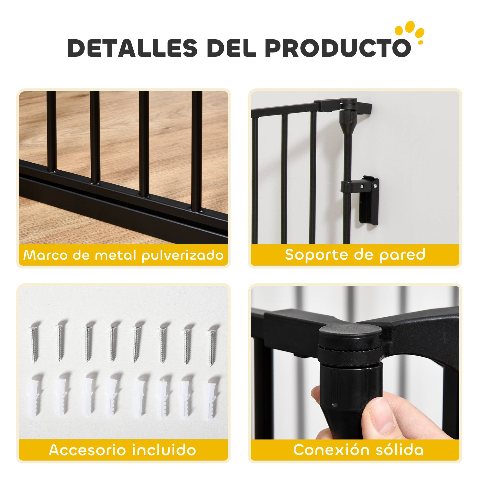 Barrière de sécurité pliable à 5 panneaux pour animaux de compagnie, 300 cm, avec verrouillage intelligent, pour escaliers et couloirs, noire. - Image 9