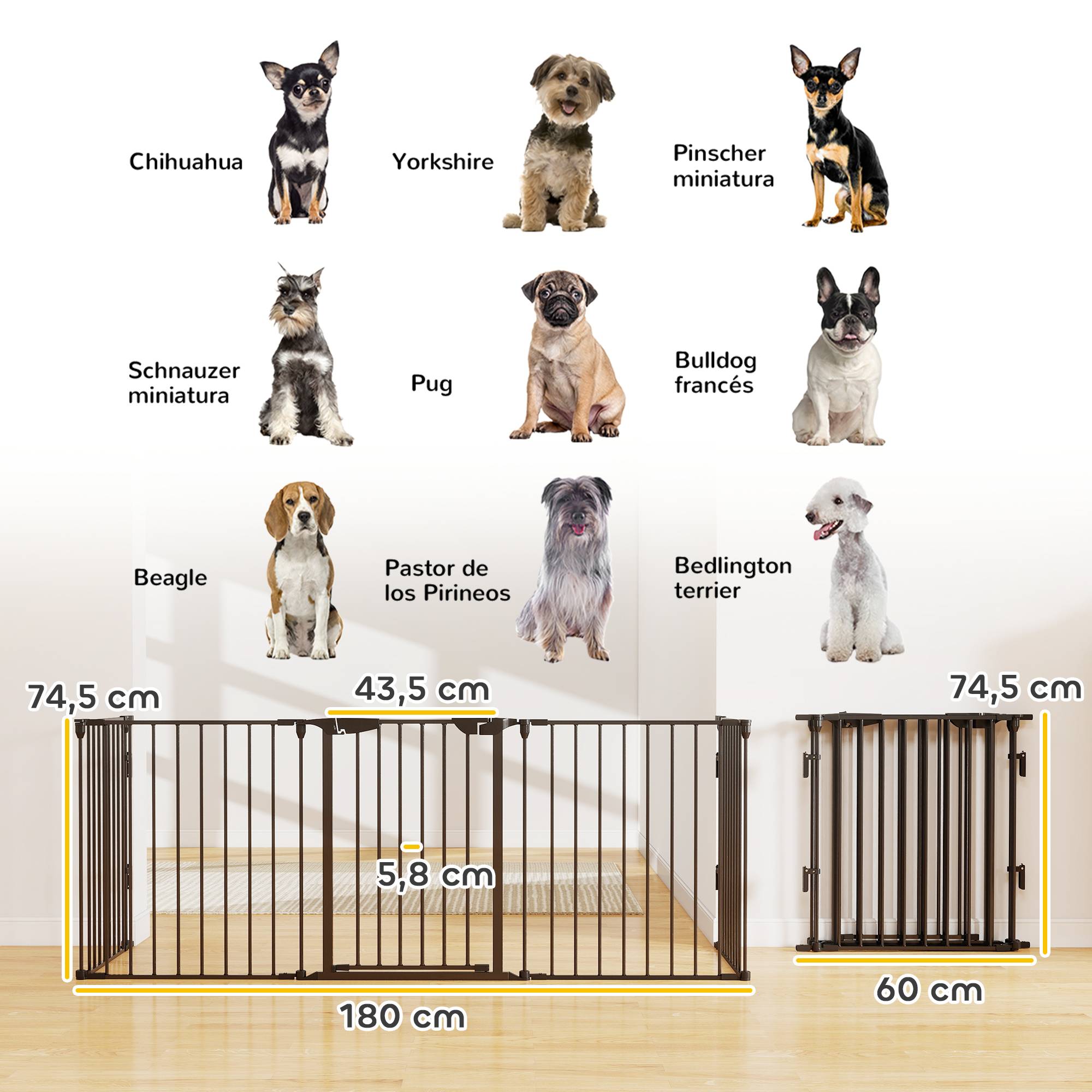 Barrière de sécurité pliable à 5 panneaux pour animaux de compagnie, 300 cm, avec verrouillage intelligent, pour escaliers et couloirs, noire. - Image 5