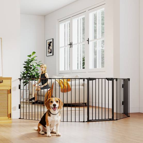 Barrière de sécurité pliable à 5 panneaux pour animaux de compagnie, 300 cm, avec verrouillage intelligent, pour escaliers et couloirs, noire. - Image 3