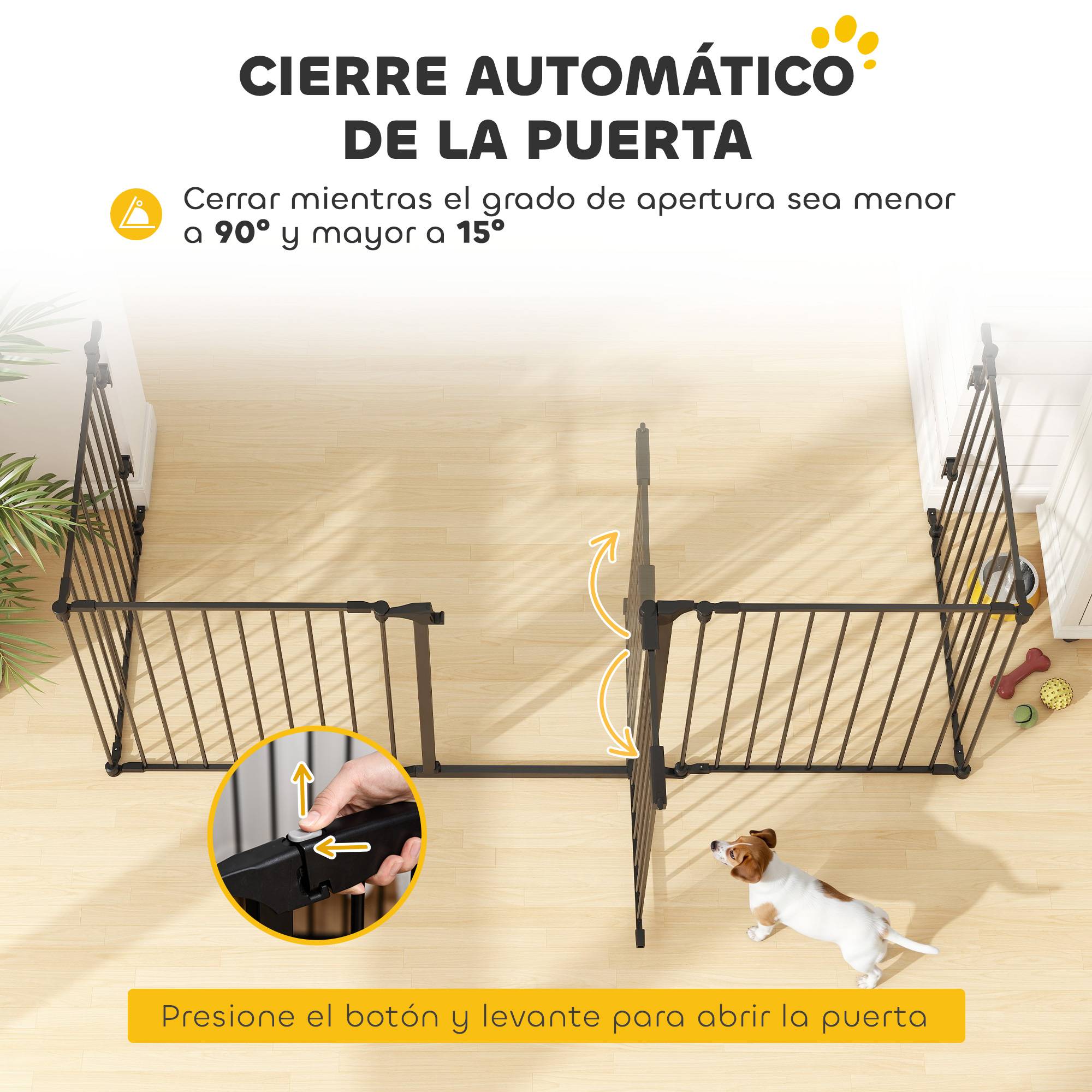 Barrière de sécurité pliable à 5 panneaux pour animaux de compagnie, 300 cm, avec verrouillage intelligent, pour escaliers et couloirs, noire. - Image 8