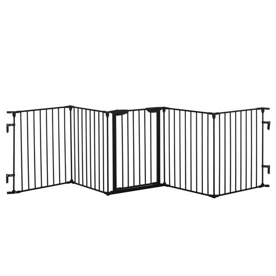 Barrière de sécurité pliable à 5 panneaux pour animaux de compagnie, 300 cm, avec verrouillage intelligent, pour escaliers et couloirs, noire. - Image 2