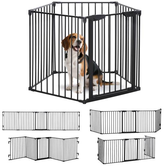 Barrière de sécurité pliable à 5 panneaux pour animaux de compagnie, 300 cm, avec verrouillage intelligent, pour escaliers et couloirs, noire. - Image 1