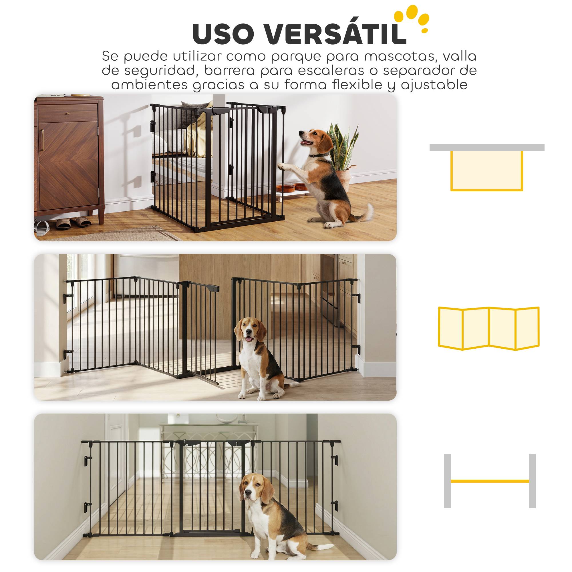 Barrière de sécurité pliable à 5 panneaux pour animaux de compagnie, 300 cm, avec verrouillage intelligent, pour escaliers et couloirs, noire. - Image 6