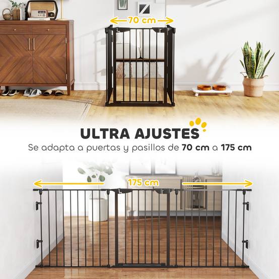 Barrière de sécurité pliable à 5 panneaux pour animaux de compagnie, 300 cm, avec verrouillage intelligent, pour escaliers et couloirs, noire. - Image 10