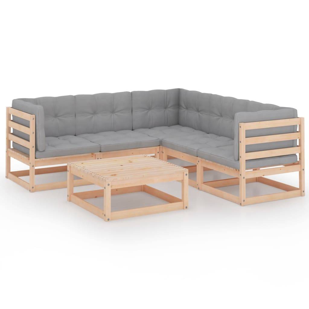 Helloshop26 - Salon de jardin meuble d'extérieur ensemble de mobilier 6 pièces avec coussins bois de pin massif - Imagen 1