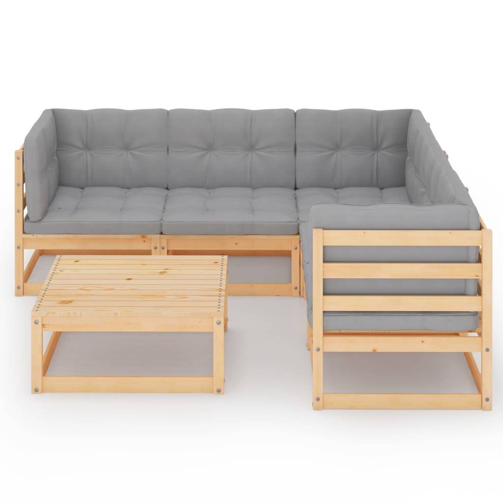 Helloshop26 - Salon de jardin meuble d'extérieur ensemble de mobilier 6 pièces avec coussins bois de pin massif - Imagen 2