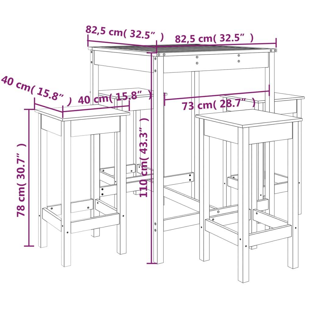 Helloshop26 - Ensemble de bar de jardin 5 pièces blanc bois massif de pin - Imagen 6