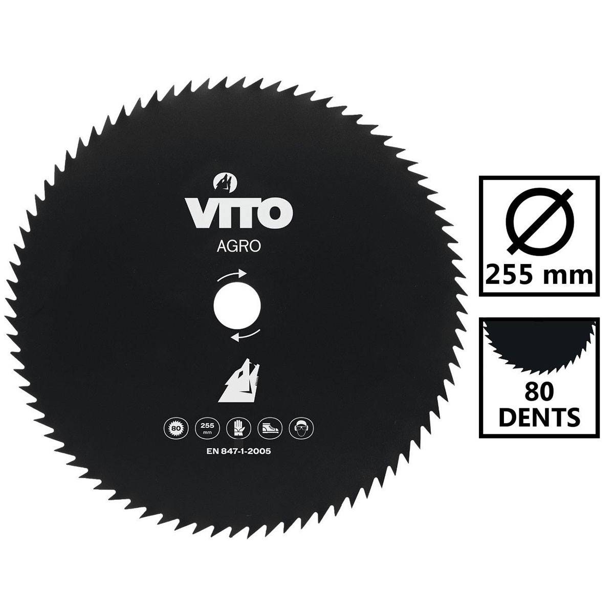 Lame de coupe pour débroussailleuse 80 dents Ø255mm Alesage 25.4 VITO - Imagen 2